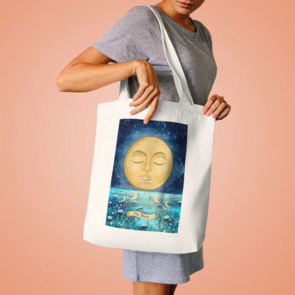 the moon tote bag, celestial tote bag, the moon tarot card tote bag, the moon phases tote bag, witch tote bag, tote bag australia, free shipping tote bags australia, tote bags with artwork, tote bags with paintings, watercolor tote bag, gouache tote bags, wicca tote bags, cottagecore tote bags, astrology tote bags, astronomy tote bags, universe tote bags, the whole universe tote bags